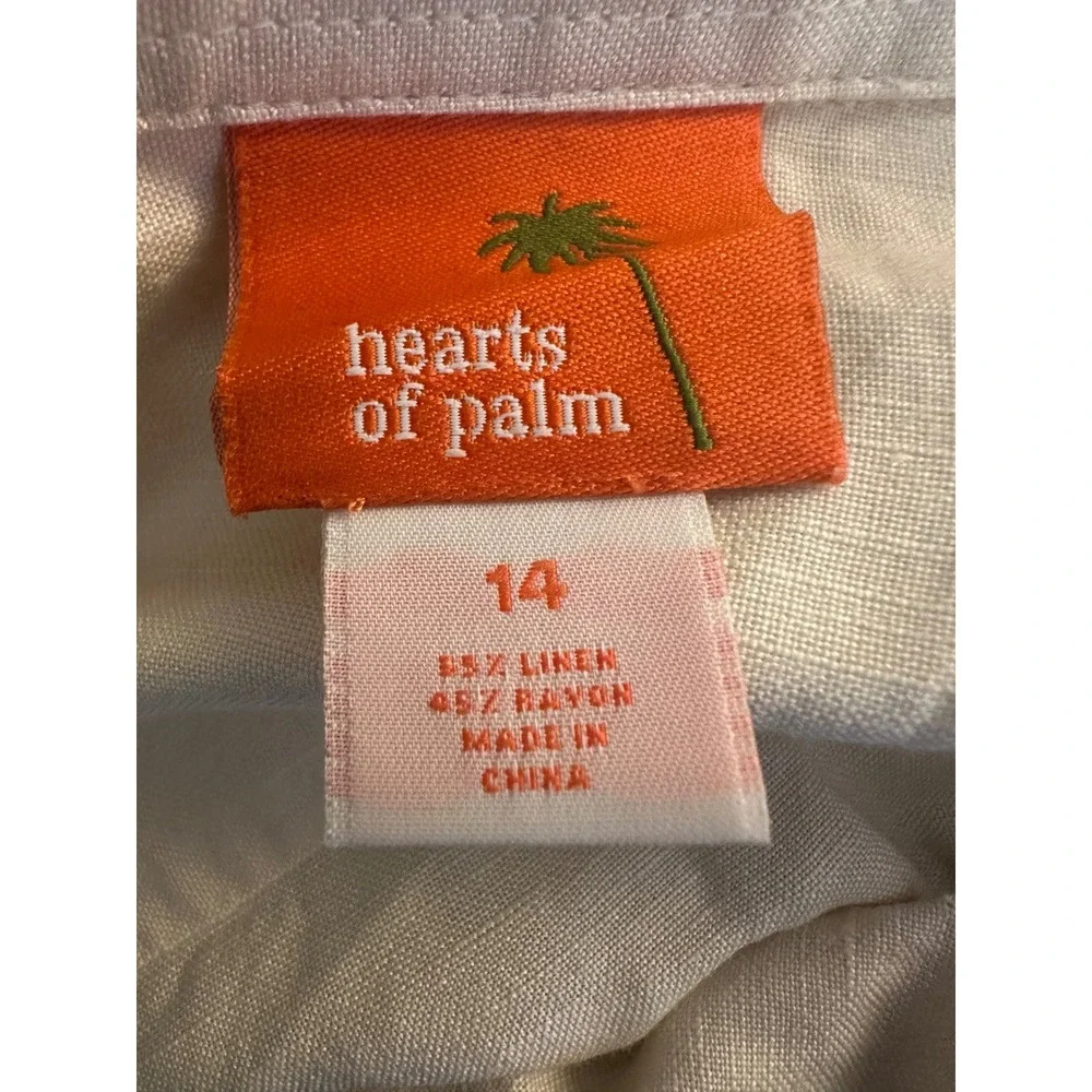 Hearts of Palm Women's Cream Linen Blend Embroidered Pant and Top Set Size 14